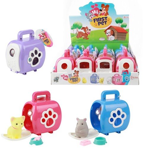 MY FIRST PET Draagkoffer+huisdier met accessoires 9x11cm 3 assorti in display (12)