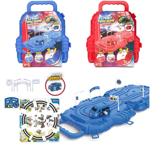 TURBO RACERS Raceset auto+baan +acc in koffer 2 assorti