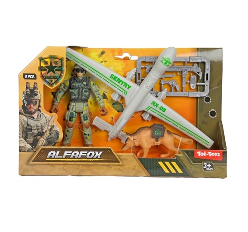 ALFAFOX Spielset mit -Militär-Fahrzeug+Hund+Zubehör 3-fach sortiert-3