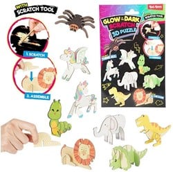 3D krasfolie puzzel -Dier- glow in the dark 8 assortie