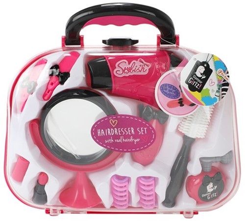 GLAMOUR&SHINE Hairdressing set with real hair dryer in case 9x29x28cm.-2