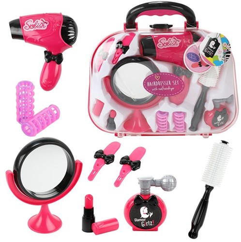 GLAMOUR&SHINE Hairdressing set with real hair dryer in case 9x29x28cm.