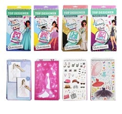TOP DESIGNER Modeontwerper schetsboek+stickers 4 assorti 14x25cm 