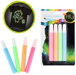 Textielstiften 'Glow in the Dark' 4-Pack op kaart 9x18cm
