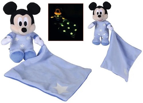 Disney Mickey Mouse Pluche met Knuffeldoekje Glow in the Dark 10x35cm