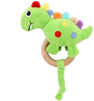 LITTLE STARS Baby rammelaar + bijtring hout Dino 5,5x15x27cm.-3