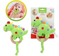 LITTLE STARS Baby rammelaar + bijtring hout Dino 5,5x15x27cm.