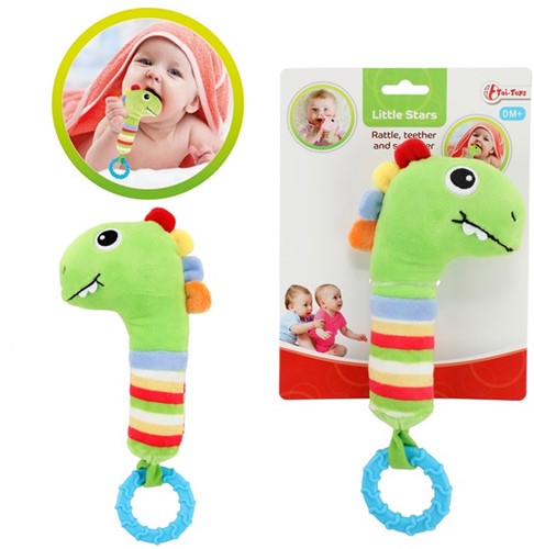 LITTLE STARS Baby rammelaar+ bijtring + pieper Dino 5x15x29,5cm.