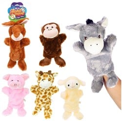 PLUSH Pluche dier handpop 6 assorti 14x18x37,5cm.