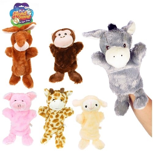 PLUSH Pluche dier handpop 6 assorti 14x18x37,5cm.