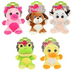 PLUSH Pluche dier met grote ogen op kaart 5 assorti 9x13,5x21cm.