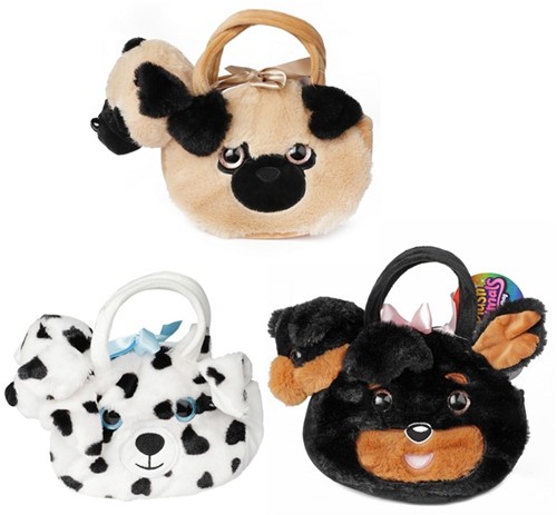 PLÜSCH Plüschhund in Plüschhundehandtasche 3-fach sortiert 13x28x25cm.