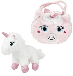 DREAM HORSE Pluche eenhoorn in eenhoorntas 2 assorti 12x26x22cm.