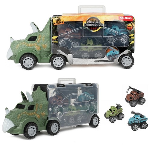 WORLD OF DINOSAURS Dinotruck met 3x auto pull back 11,5x27cm 
