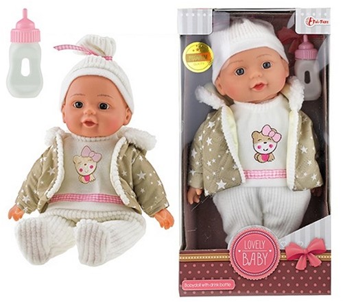 LOVELY BABY Babypop 32cm met winterkleren + flesje