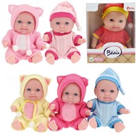 CUTE BABY Baby doll 14cm avec bonnet de couchage 6 assortis