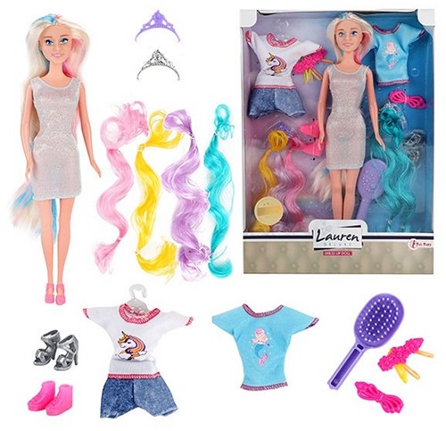 LAUREN Tienerpop "Hairextensions" met accessoires + Kleding 24x32cm