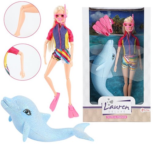 LAUREN Tienerpop 29cm duikster met glitter dolfijn