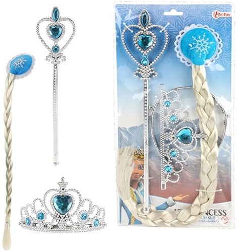 ICE PRINCESS Set met vlecht, tiara en staf prinses 18x35cm