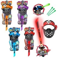 Schietend Ninja Lichtzwaard Licht en geluid met masker 4 assorti 23,5x70cm