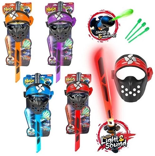 Spada laser Ninja Shooting Luce e suono con maschera 4 assortiti 23,5x70cm