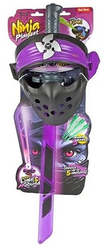 Schietend Ninja Lichtzwaard Licht en geluid met masker 4 assorti 23,5x70cm-2