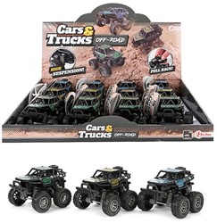CARS&TRUCKS Monster truck 6,5x8cm pull back 3 assorti in display (12)