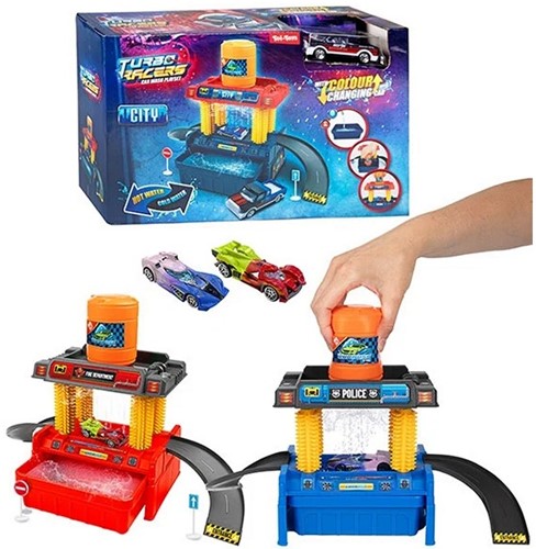 TURBO RACERS Set Car Wash 24 pezzi con auto + accessori 8,5x30x19cm