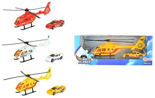 Helcopter met metalen auto 3 assorti