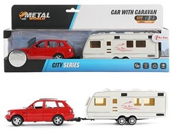 METALL Autorückzug mit Wohnwagen 1:48 6x32cm