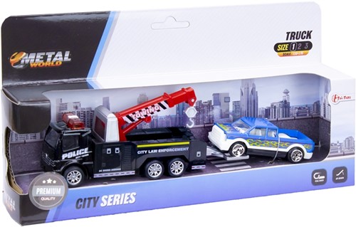 Vrachtwagen Metal met auto/heftruck 2 assorti 11x24cm-3