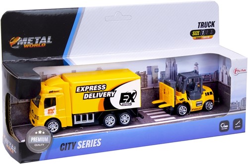 Vrachtwagen Metal met auto/heftruck 2 assorti 11x24cm-2