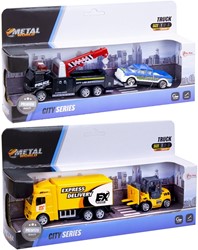 Vrachtwagen Metal met auto/heftruck 2 assorti 11x24cm