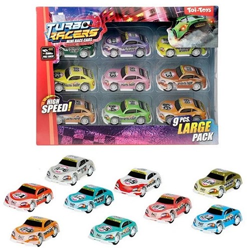 TURBO RACERS Set Mini-Rallyeautos ziehen zurück 9er-Pack 14,5 x 19 cm