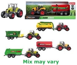 METAL Tractor met aanhanger assorti 14x27cm