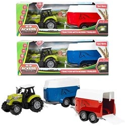 ACKERS VILLE Tractor 10cm met trailer +licht en geluid 2 assorti 9x25,5x8cm