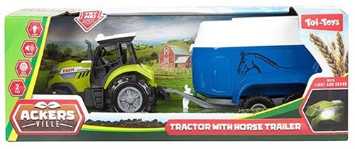 ACKERS VILLE Tractor 10cm met trailer +licht en geluid 2 assorti 9x25,5x8cm-2