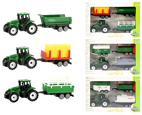TRACTOR Tractor 7cm met 3 aanhangers 4 assorti 14x21cm