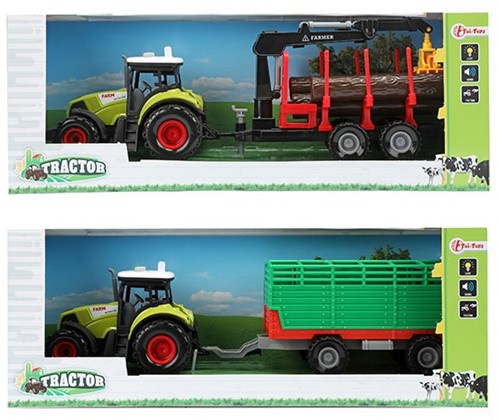 TRACTOR Tractor met aanhanger frictie + Licht en Geluid 2 assorti