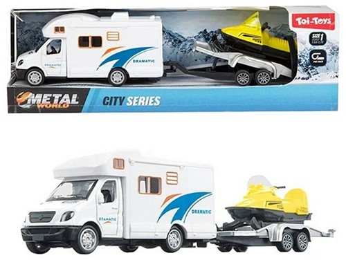 METAL Camper pull back+trailer+snowmobile 7x23,5cm