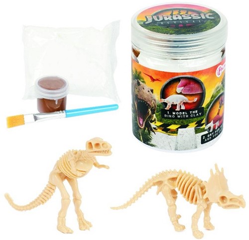 JURASSIC REVIVAL Juego de arcilla de dinosaurio en tarro 6x8cm (DIY)