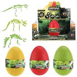 GLOW N FUN Im Dunkeln leuchtendes Dinosaurierskelett in Ei 3 sortiert im display 18cm