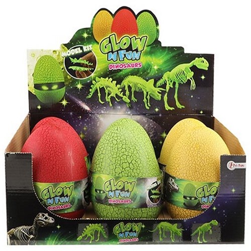 GLOW N FUN Im Dunkeln leuchtendes Dinosaurierskelett in Ei 3 sortiert im display 18cm-3