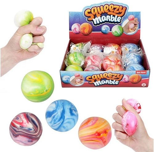 FUN Knijpbal -Marble- super soepel 6cm 4 assorti(12 in display)