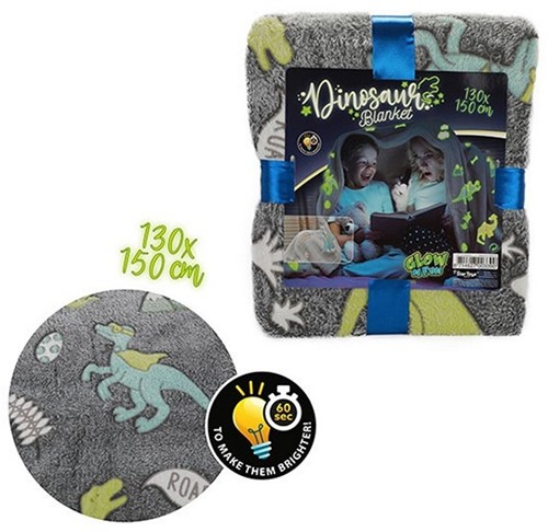 GLOW N FUN Glow in the Dark Deken Dino 127x152cm