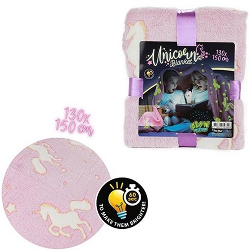 GLOW N FUN Glow in the Dark Coperta Unicorn 127x152cm