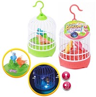 Kooi met bewegende vogels + Licht en geluid 2 assorti 10x23cm