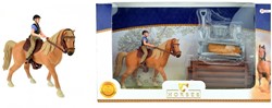 Cavallo con cavaliere e accessori in scatola con finestra