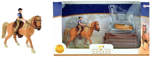 Paard met ruiter en accessoires in vensterdoos