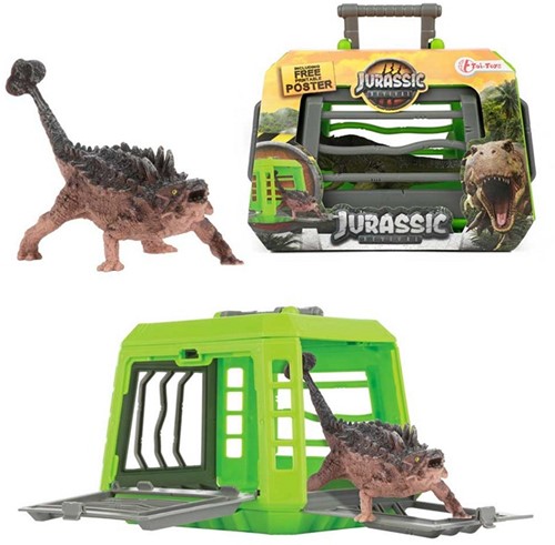 JURASSIC REVIVAL Dinosaurus in koffer - Kooi 3 assorti 14x17cm
